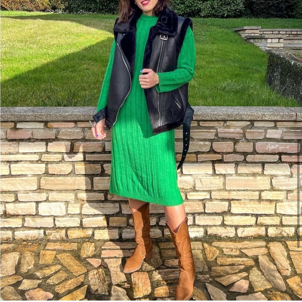 🟢 ZARA Bloggers Fav Long-Sleeved Ribbed Knit Midi Dress Size SM. Sweater Dress - Picture 6 of 16